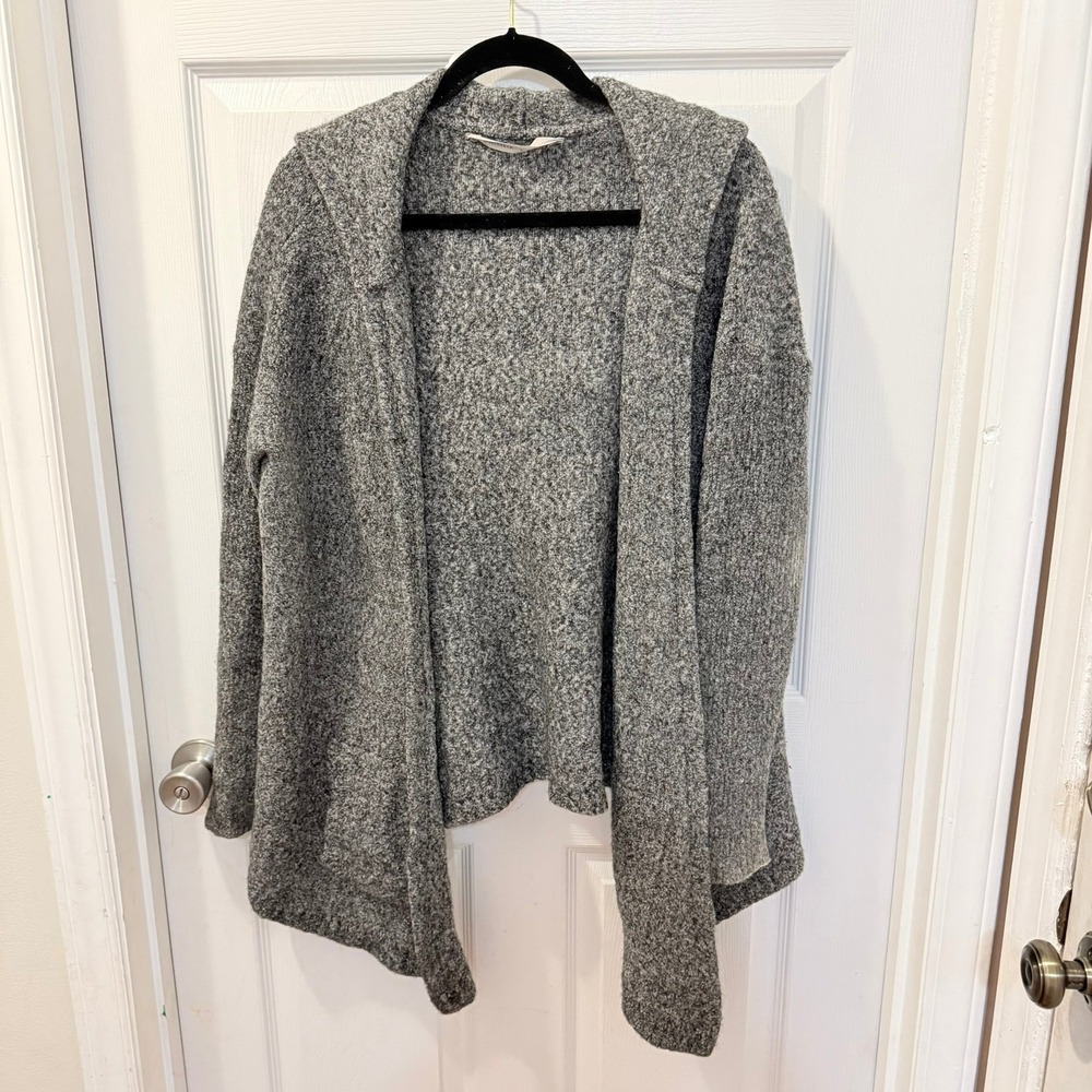 Athleta‎ Size L Merino Wool Yak Blend Grey Hooded Open Front Cardigan Sweater